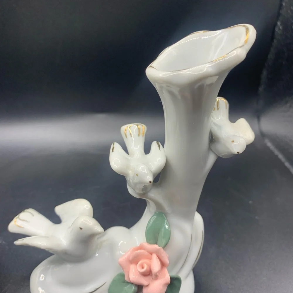 2/Porcelain Ducks & Doves Mini Bud Vases